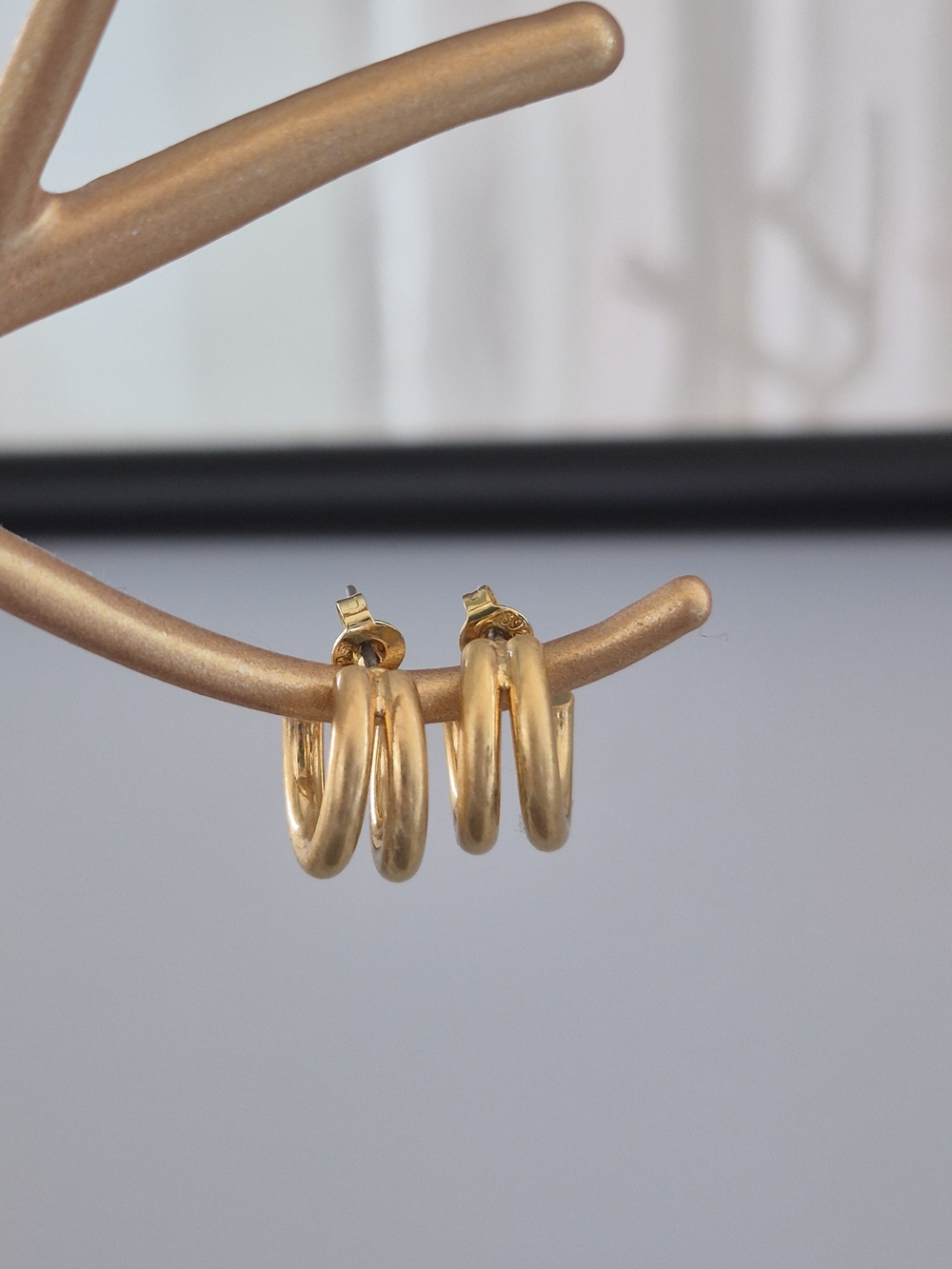 Gold Triple Hoop Stud Earrings - Women Jewelry